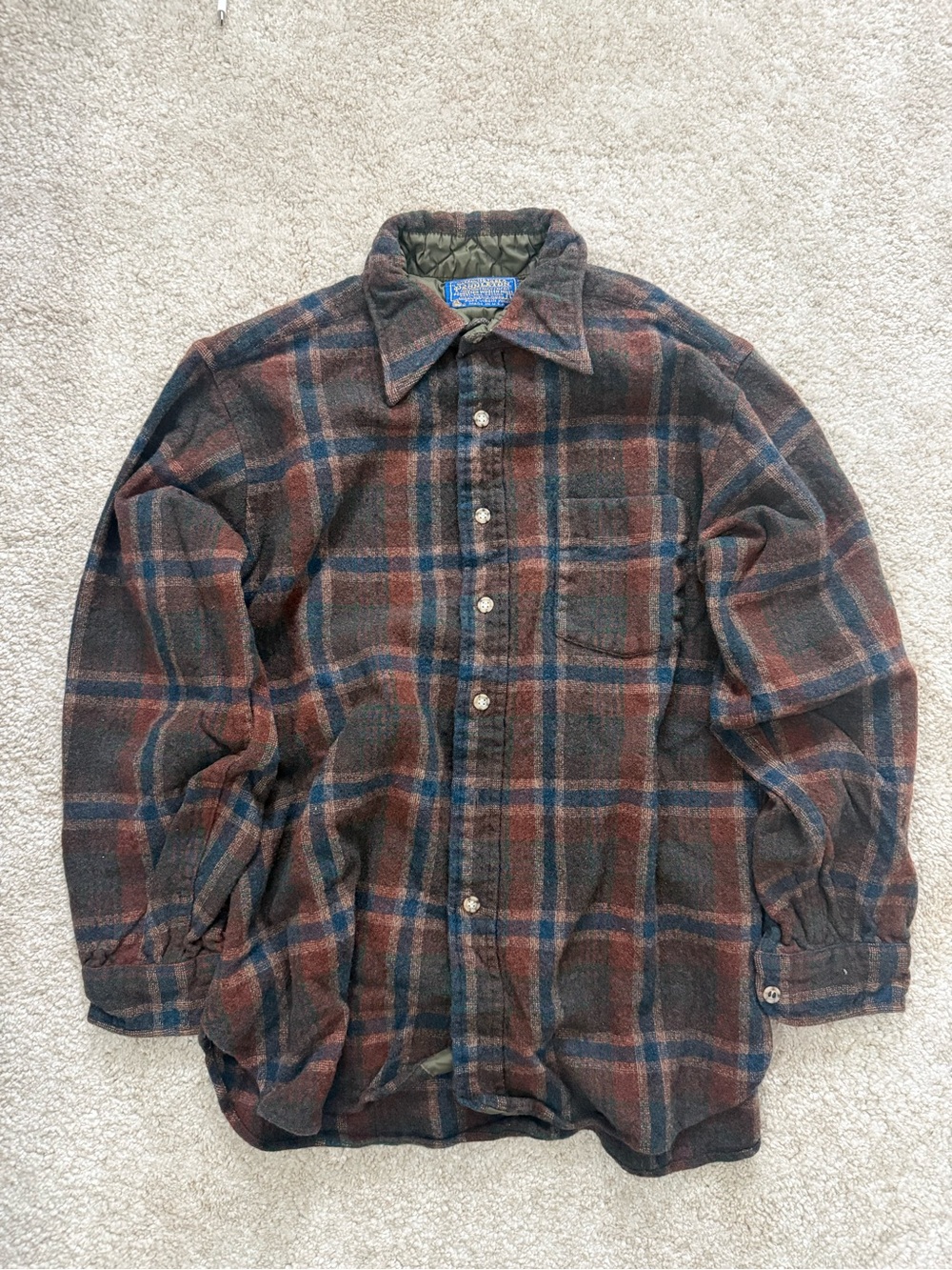 Pendleton Brown & Blue Plaid Wool Shirt Jacket